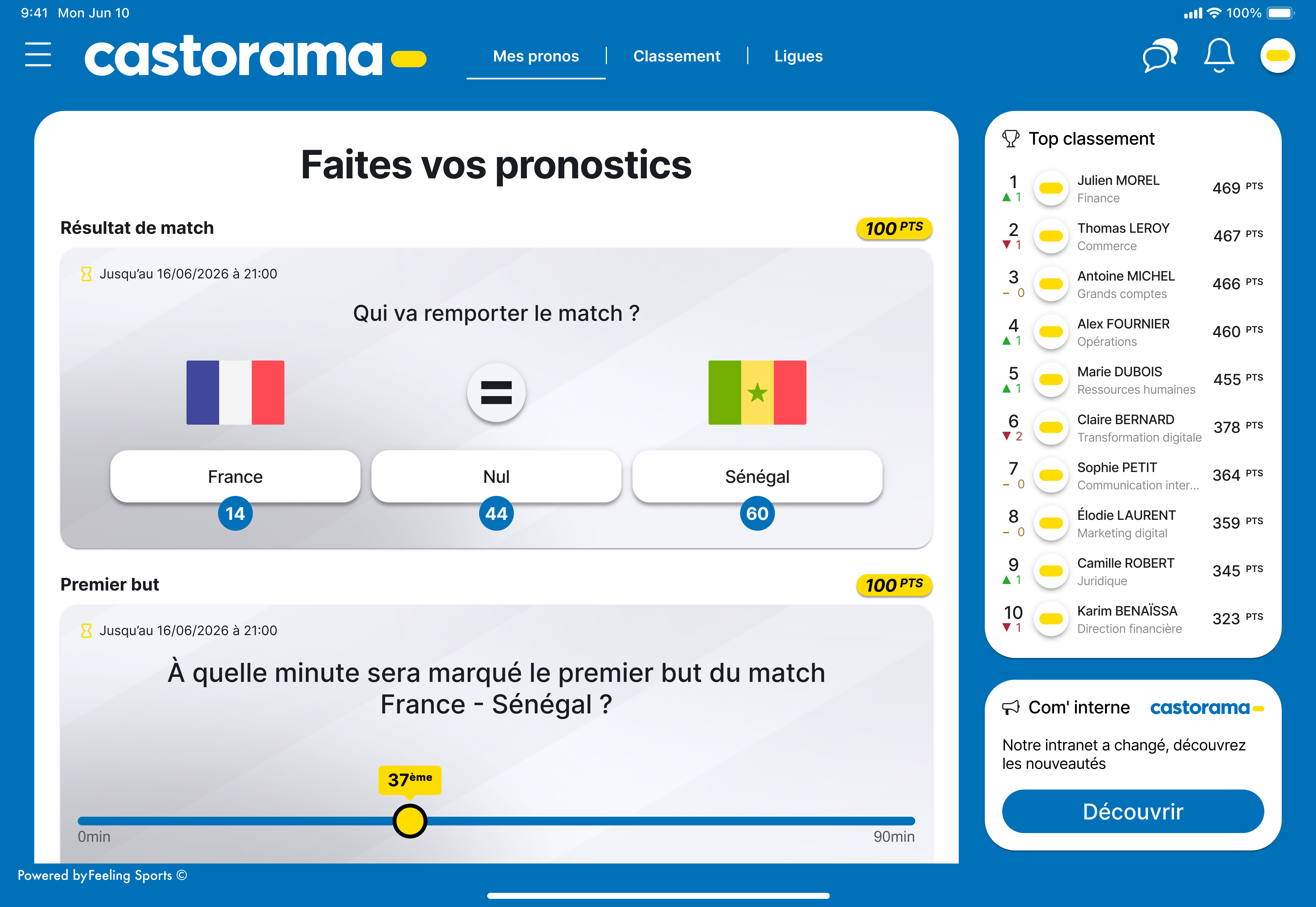 Screenshot of the 2026 World Cup prediction game on a tablet