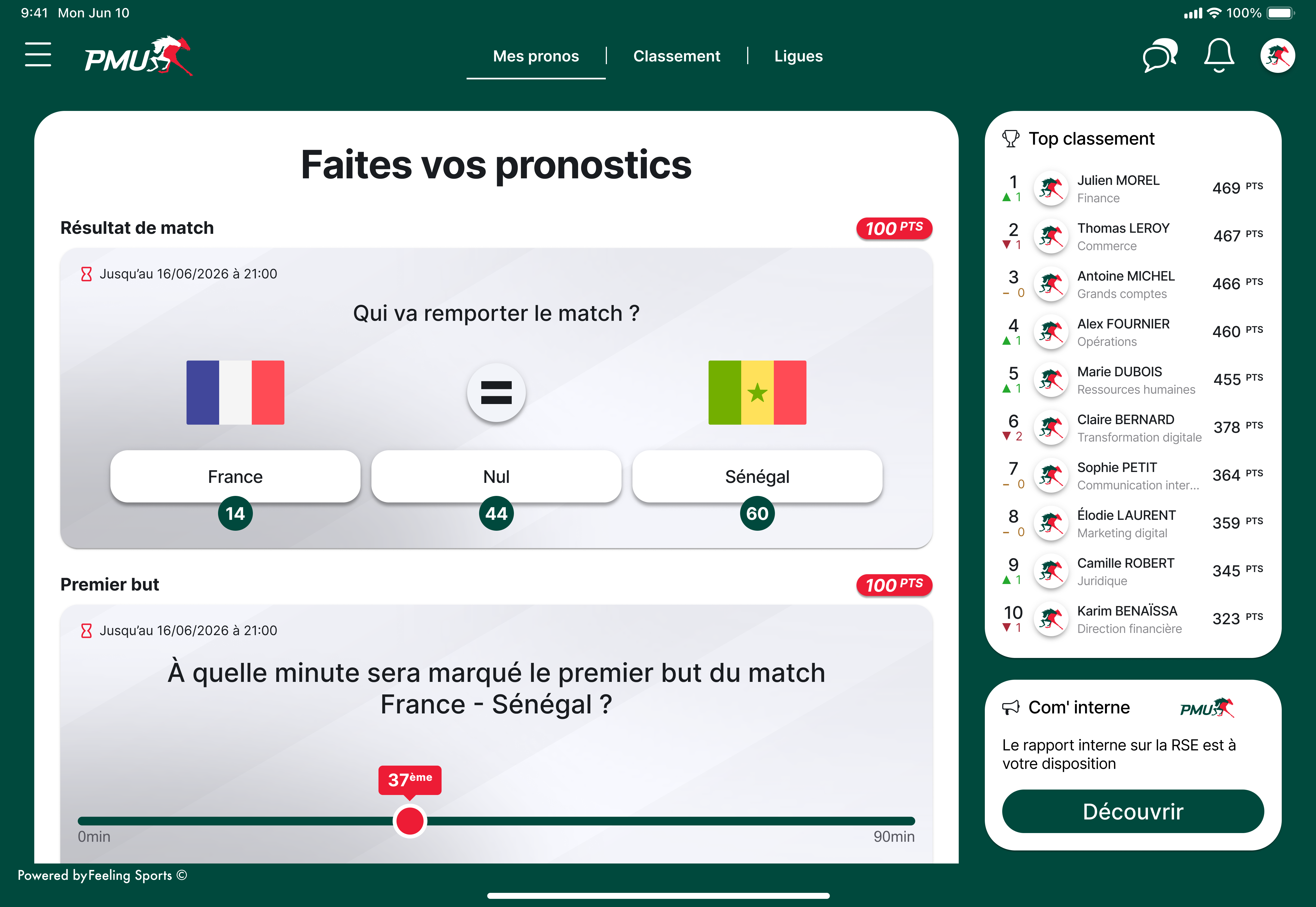 Screenshot of the 2026 World Cup prediction game on a tablet
